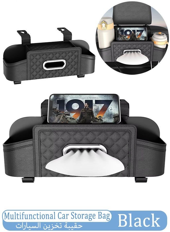 Arabest Car Tissue Holders Leather Car Seat Back Storage Bag Car Back Seat Organizer with Tissue Box Multifunctional Car Organizer for Hold Phone,Drinks,Handbag,Compatible with Most Vehicles (Black) - Image 1
